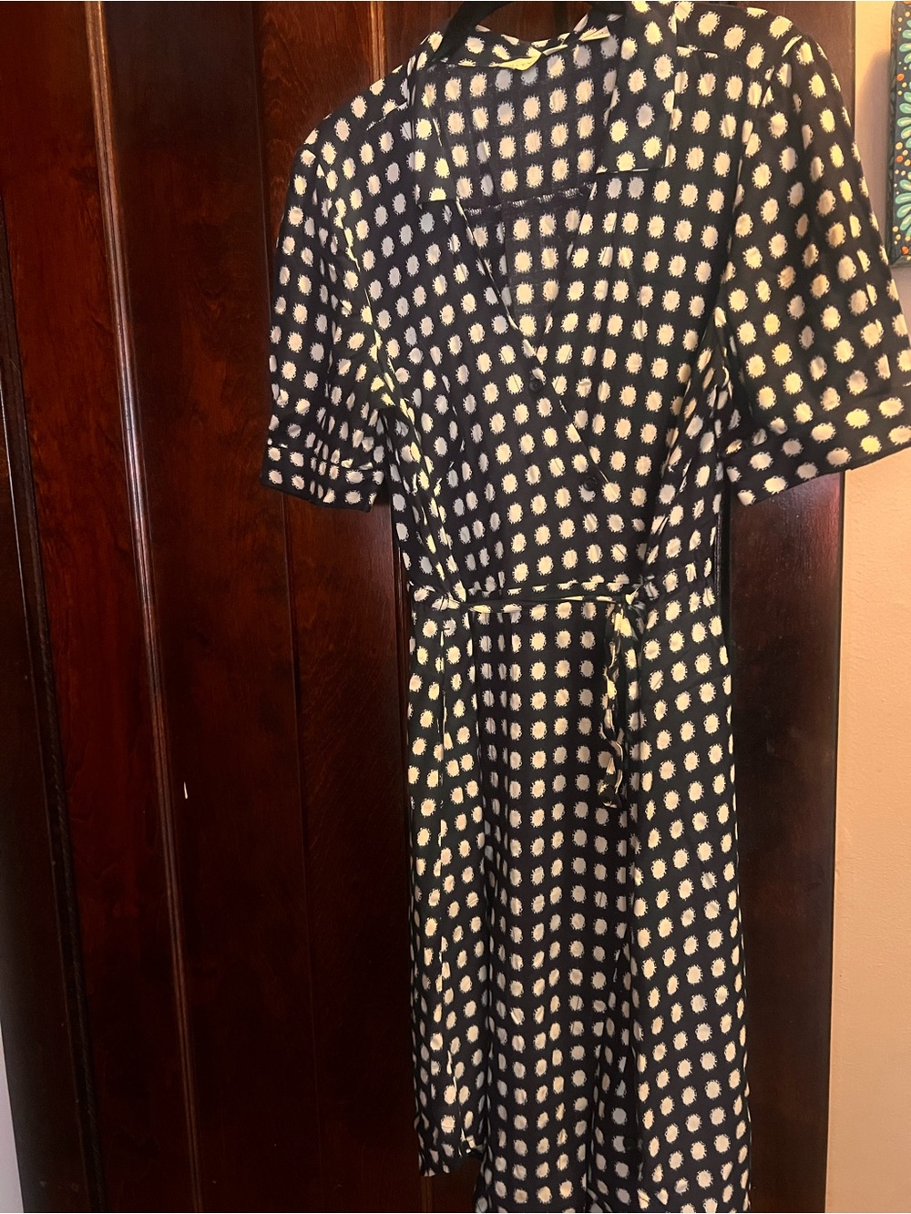 Anthropologie Black Polka Dot Wrap Midi Dress
